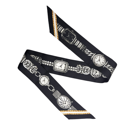Premium 100% Mulberry Silk Skinny Scarf - Watch Sketches