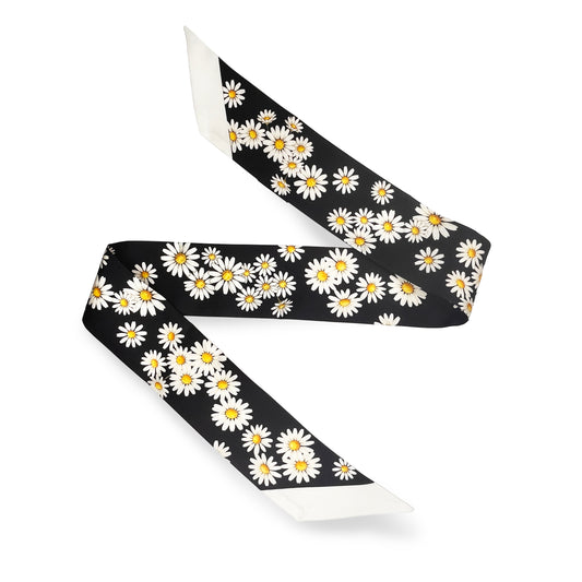 Premium 100% Mulberry Silk Skinny Scarf -  Little Daisy