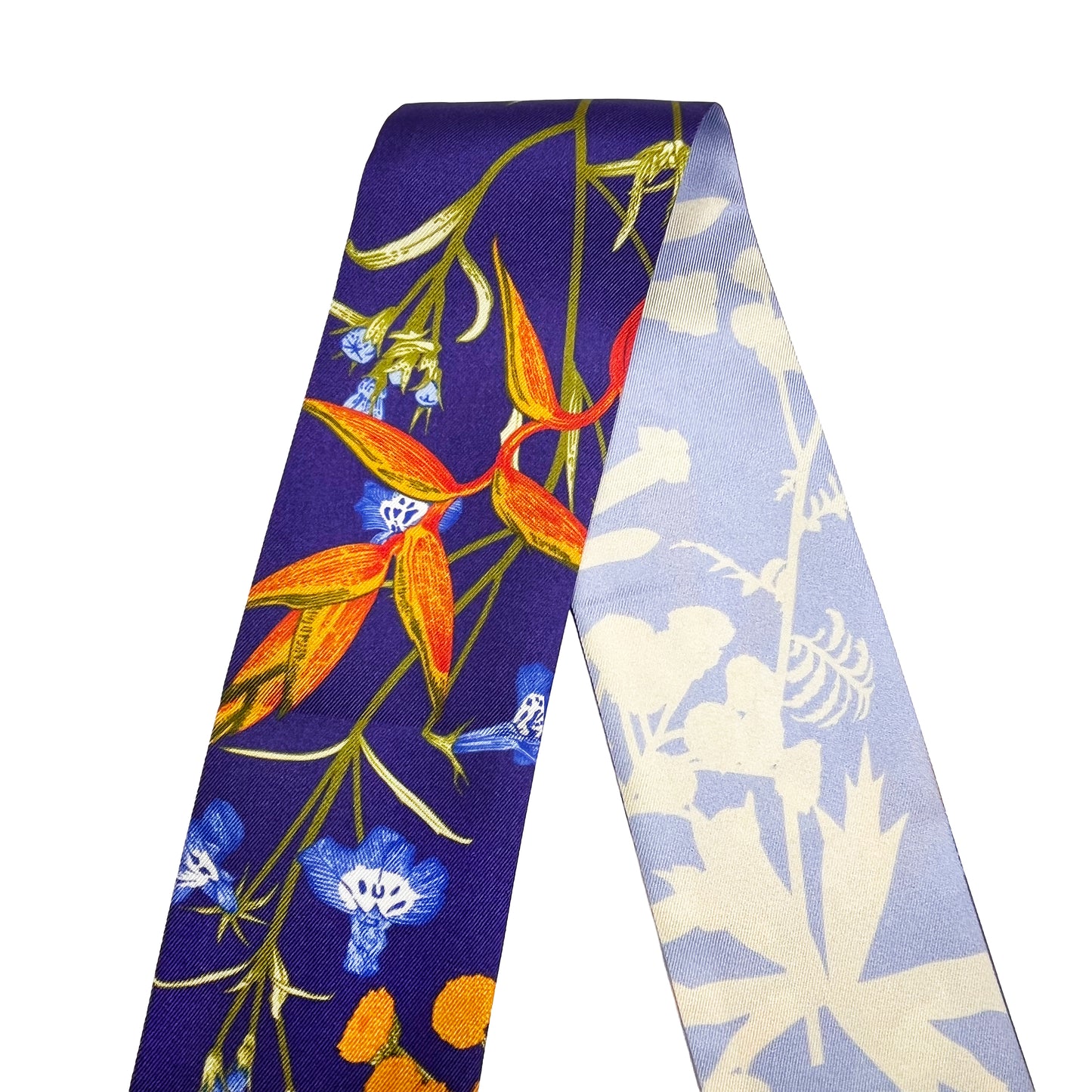 Premium 100% Mulberry Silk Skinny Scarf - Amber-Bordered Flowers