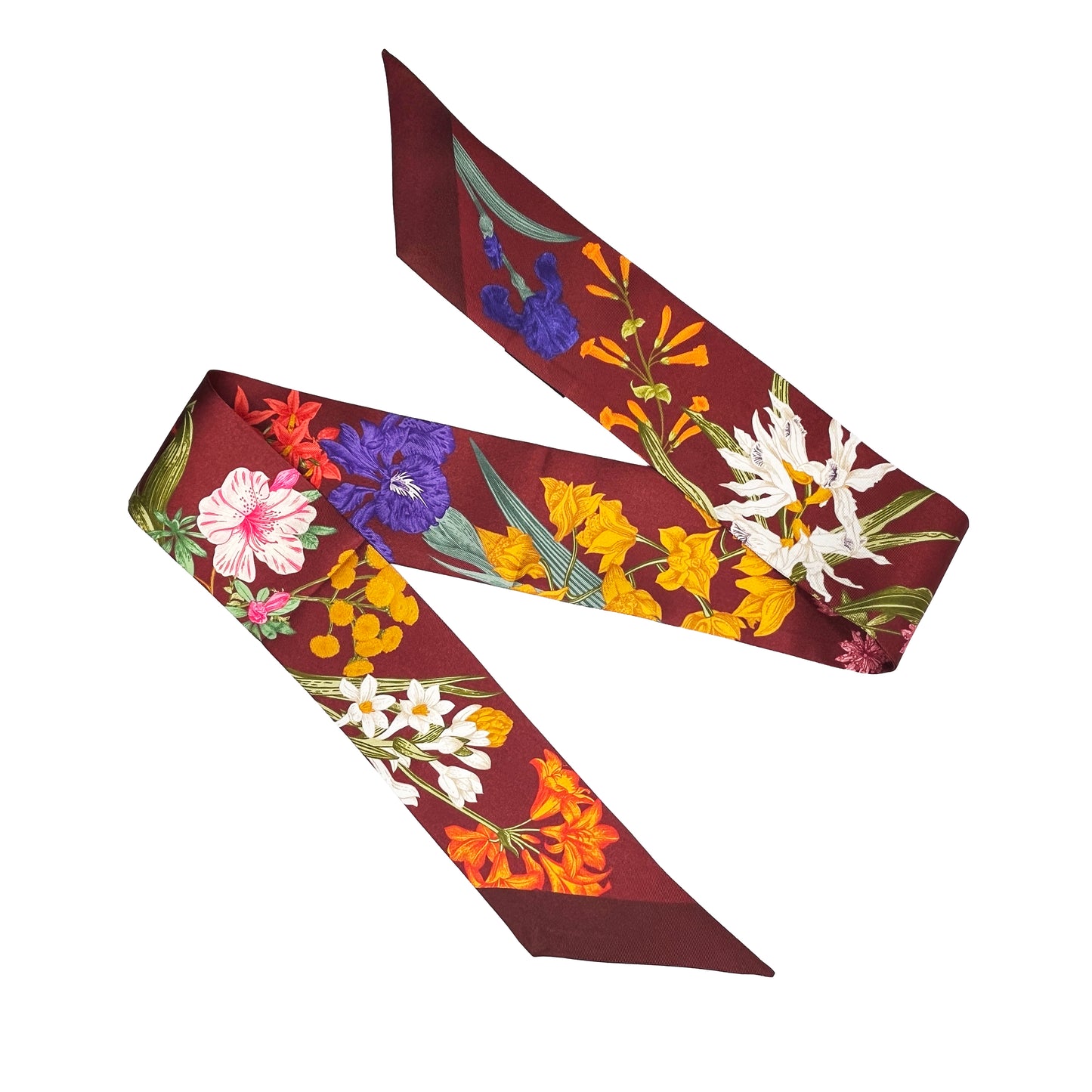 Premium 100% Mulberry Silk Skinny Scarf - Velvet Flowers