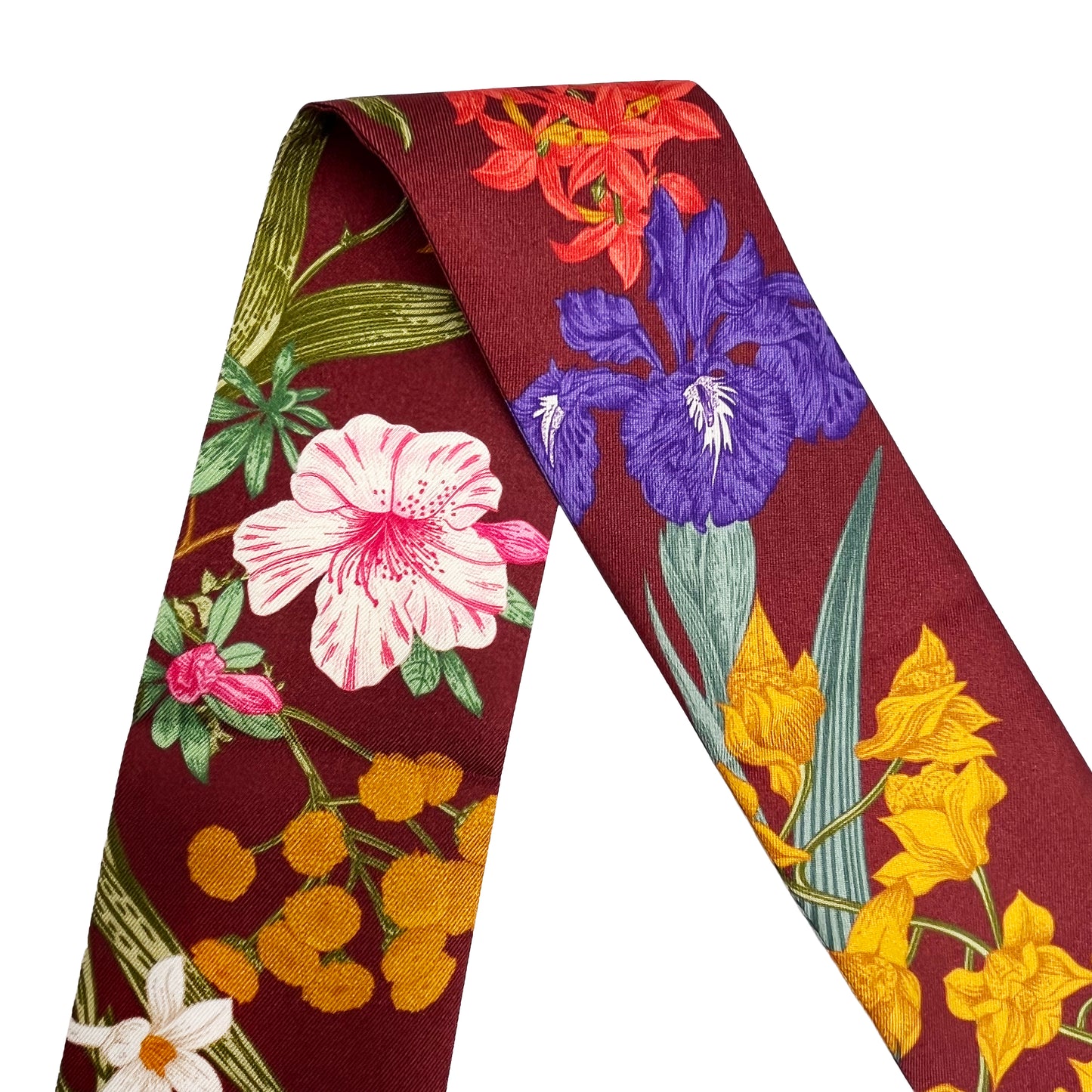 Premium 100% Mulberry Silk Skinny Scarf - Velvet Flowers