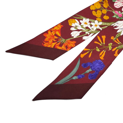 Premium 100% Mulberry Silk Skinny Scarf - Velvet Flowers