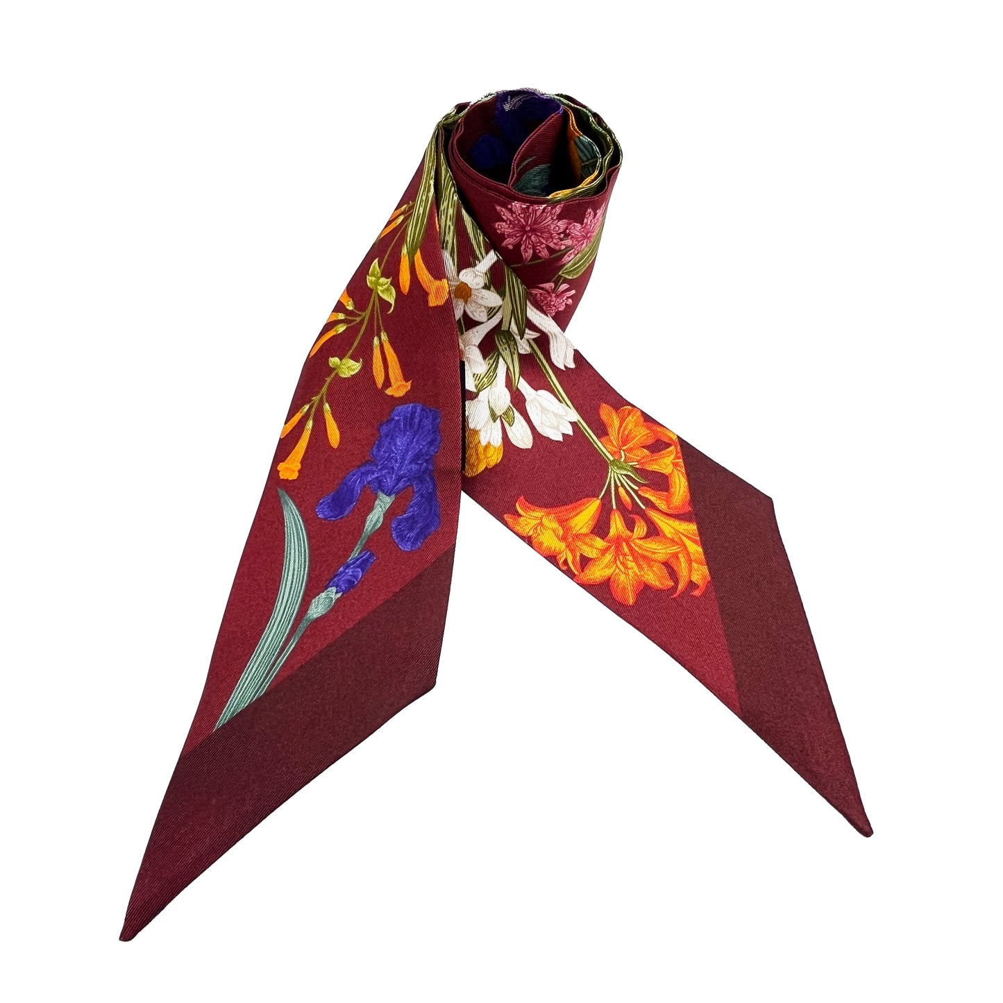 Premium 100% Mulberry Silk Skinny Scarf - Velvet Flowers