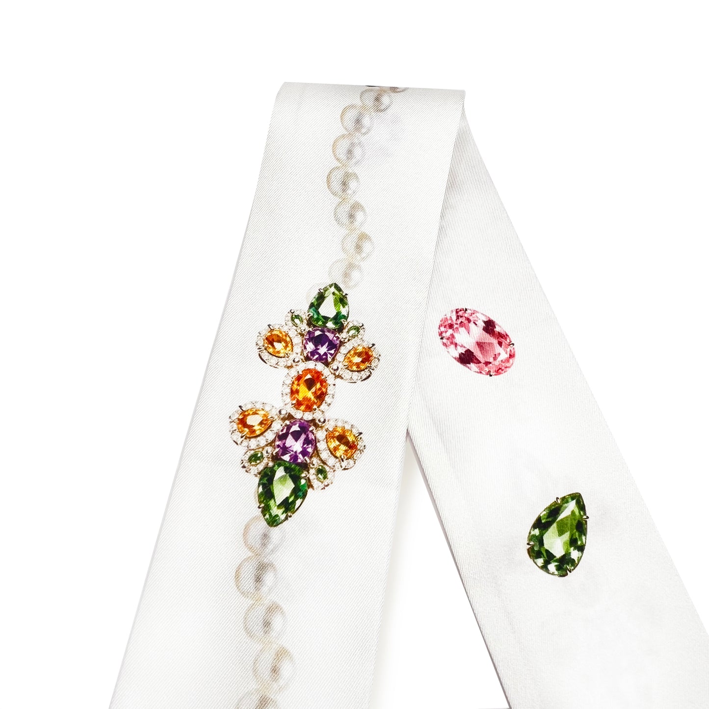 Premium 100% Mulberry Silk Skinny Scarf - Jewels Pearls