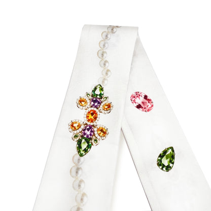 Premium 100% Mulberry Silk Skinny Scarf - Jewels Pearls