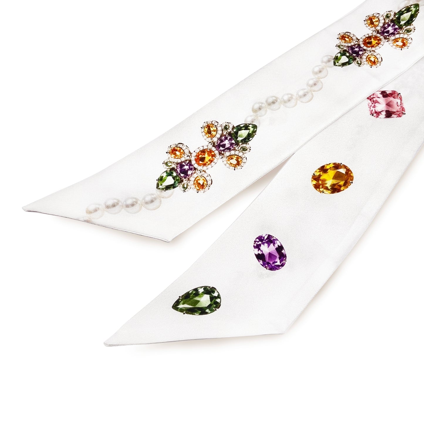 Premium 100% Mulberry Silk Skinny Scarf - Jewels Pearls