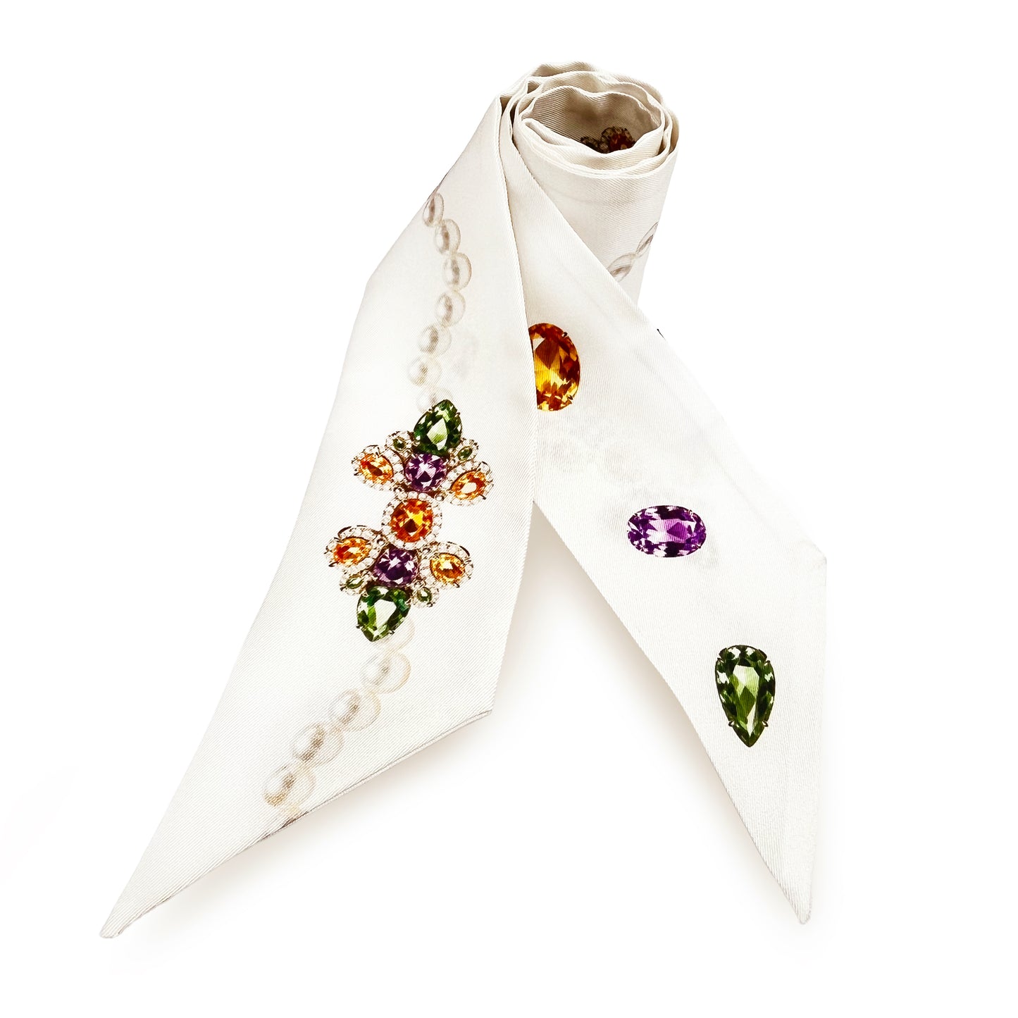 Premium 100% Mulberry Silk Skinny Scarf - Jewels Pearls
