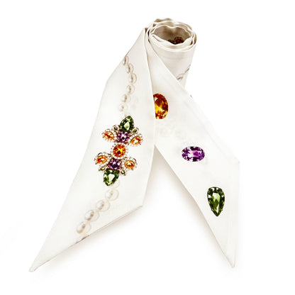 Premium 100% Mulberry Silk Skinny Scarf - Jewels Pearls