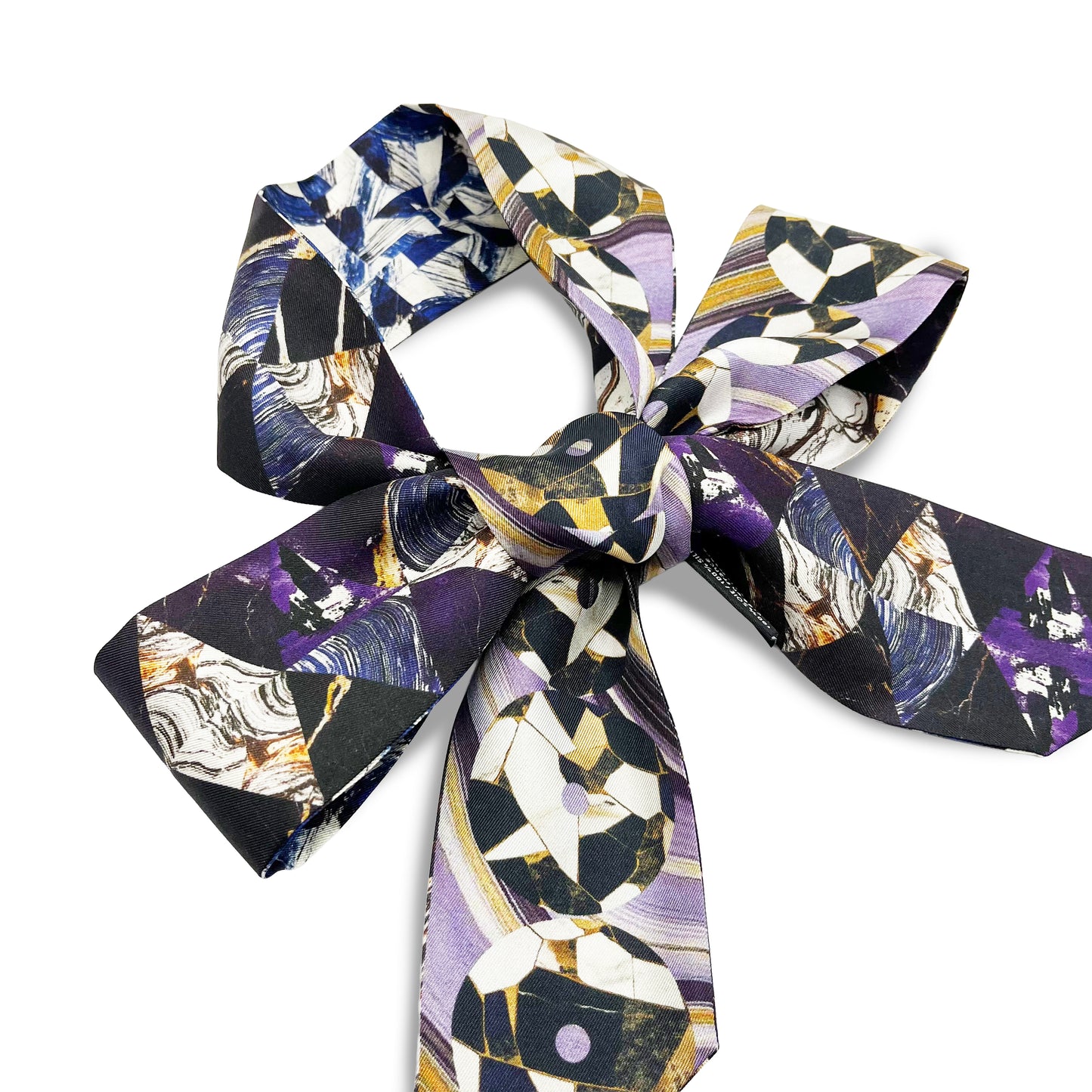 Premium 100% Mulberry Silk Skinny Scarf - Conceptual forms Pattern