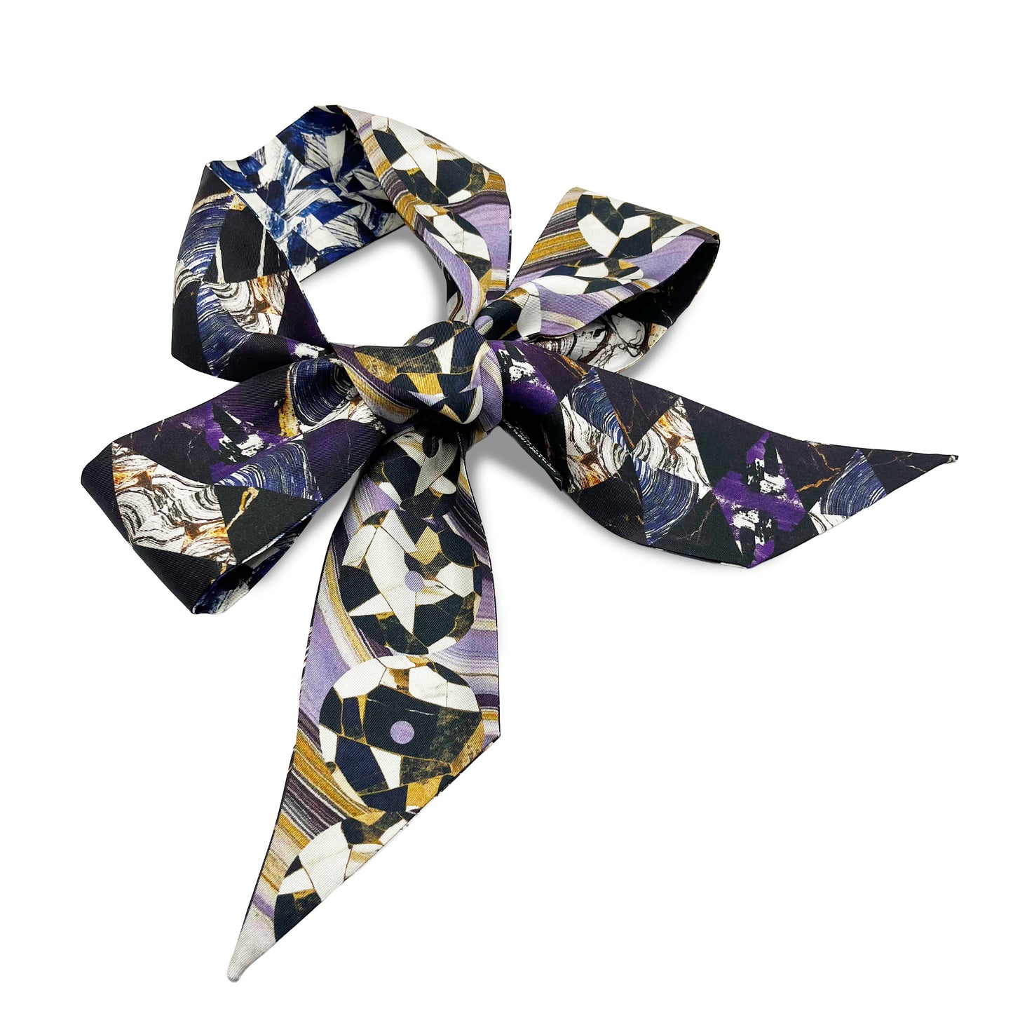 Premium 100% Mulberry Silk Skinny Scarf - Conceptual forms Pattern
