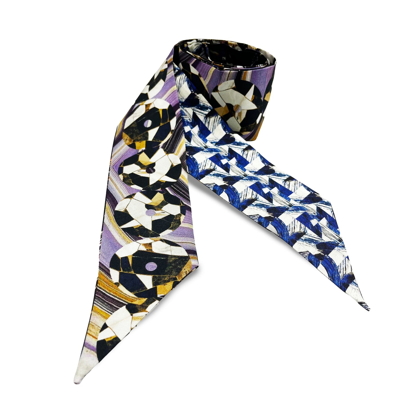 Premium 100% Mulberry Silk Skinny Scarf - Conceptual forms Pattern