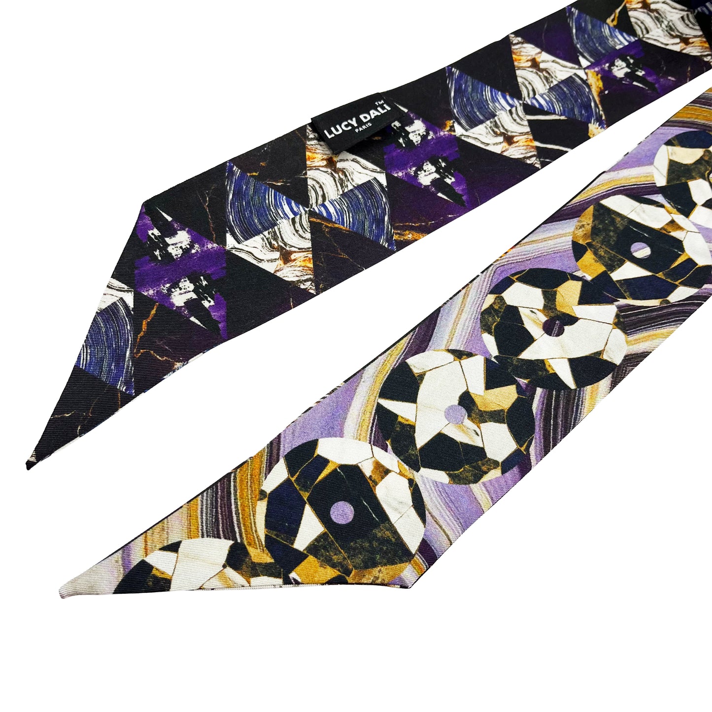Premium 100% Mulberry Silk Skinny Scarf - Conceptual forms Pattern