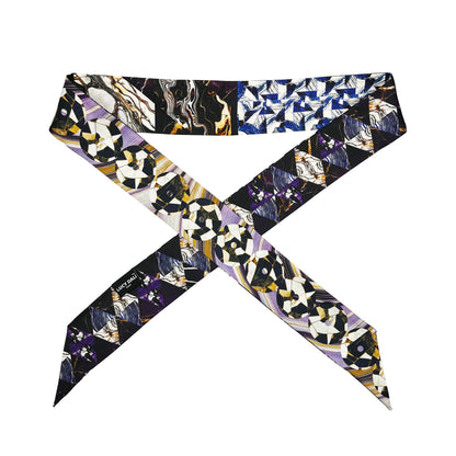 Premium 100% Mulberry Silk Skinny Scarf - Conceptual forms Pattern