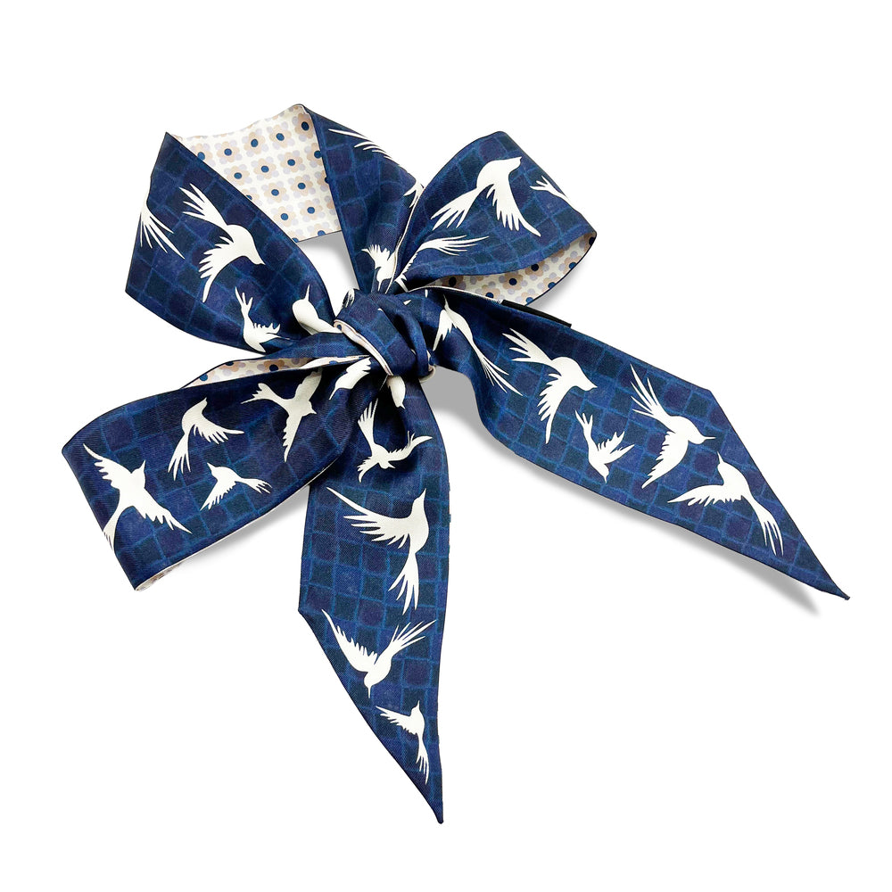 Premium 100% Mulberry Silk Skinny Scarf - Flying Birds
