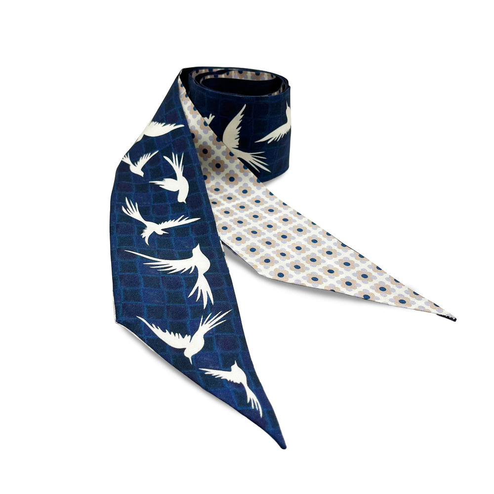 Premium 100% Mulberry Silk Skinny Scarf - Flying Birds