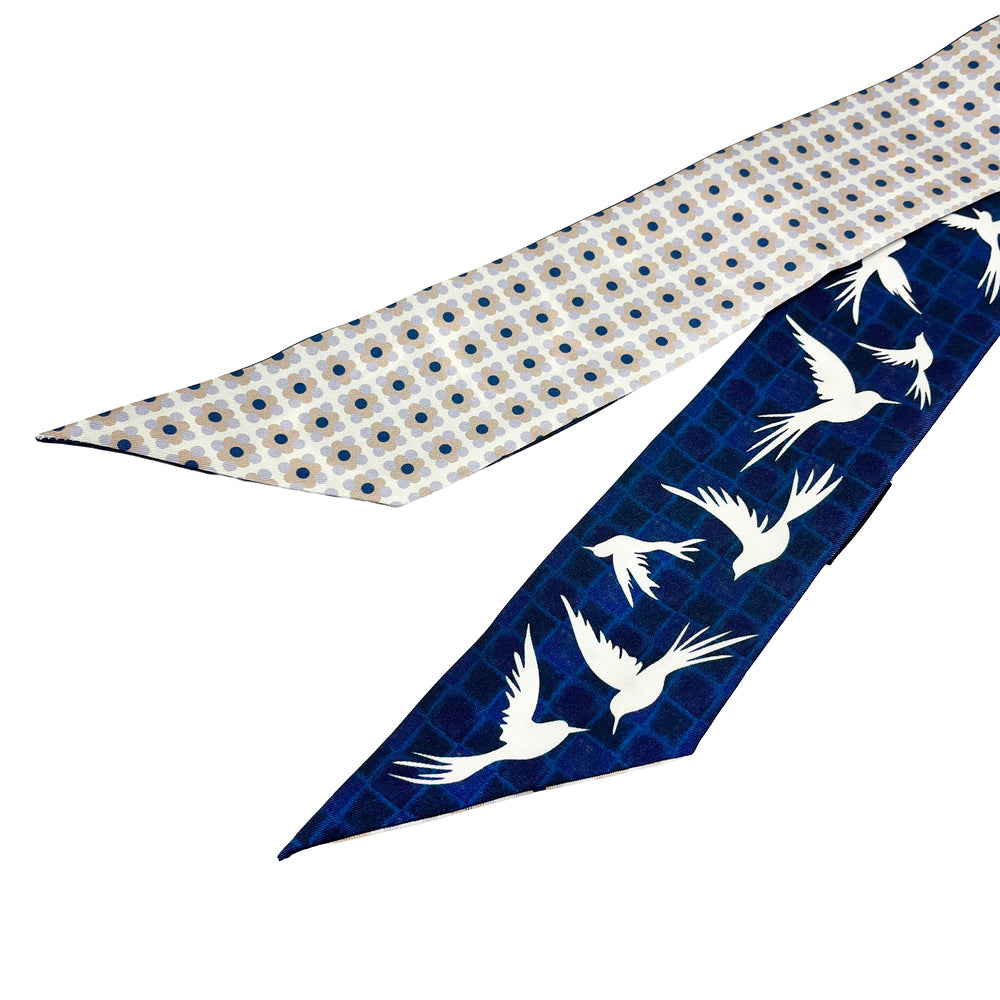 Premium 100% Mulberry Silk Skinny Scarf - Flying Birds