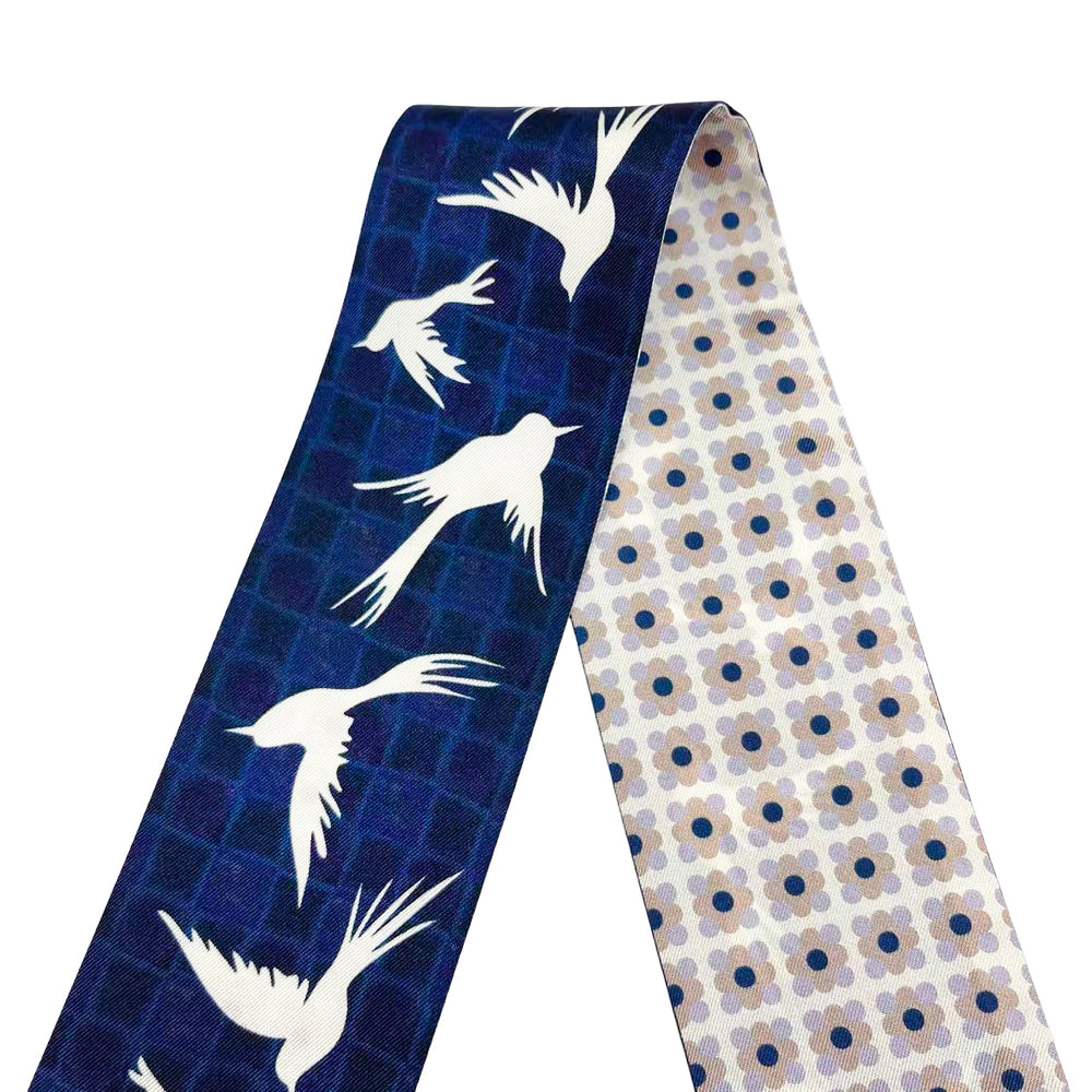 Premium 100% Mulberry Silk Skinny Scarf - Flying Birds