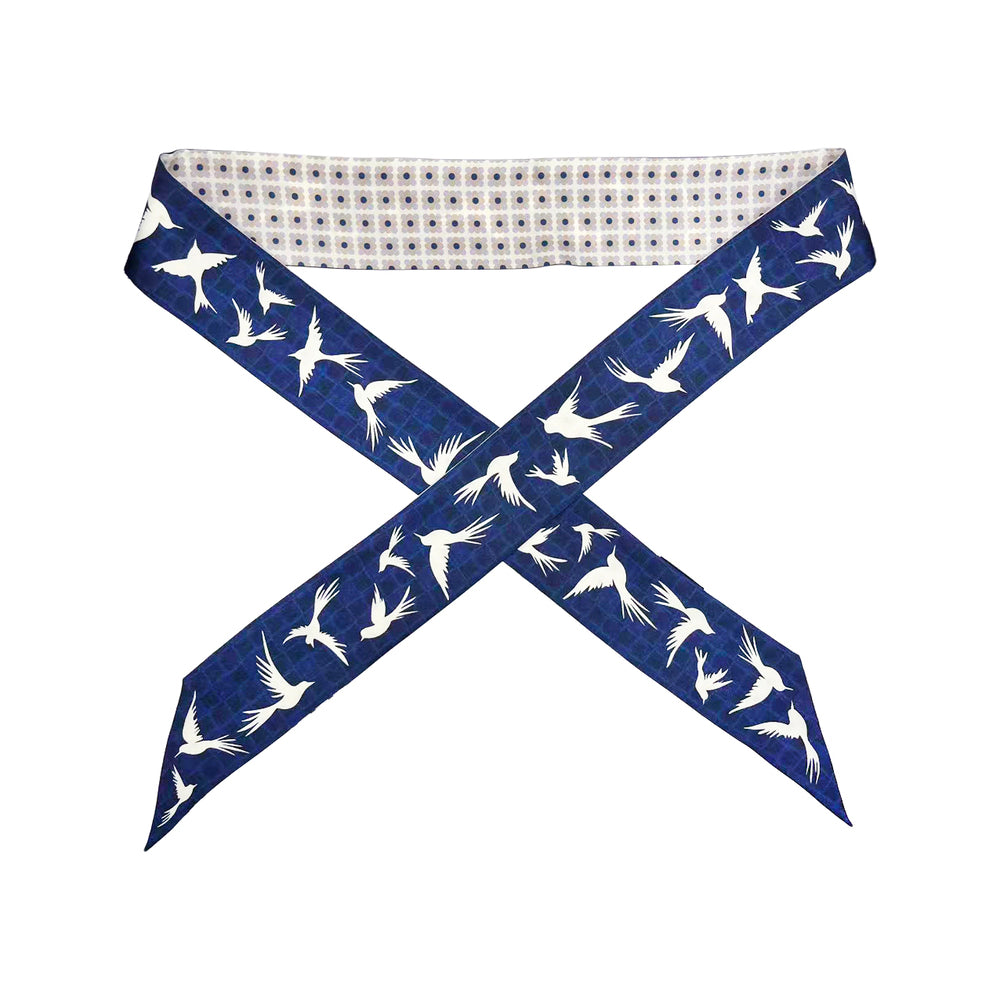 Premium 100% Mulberry Silk Skinny Scarf - Flying Birds