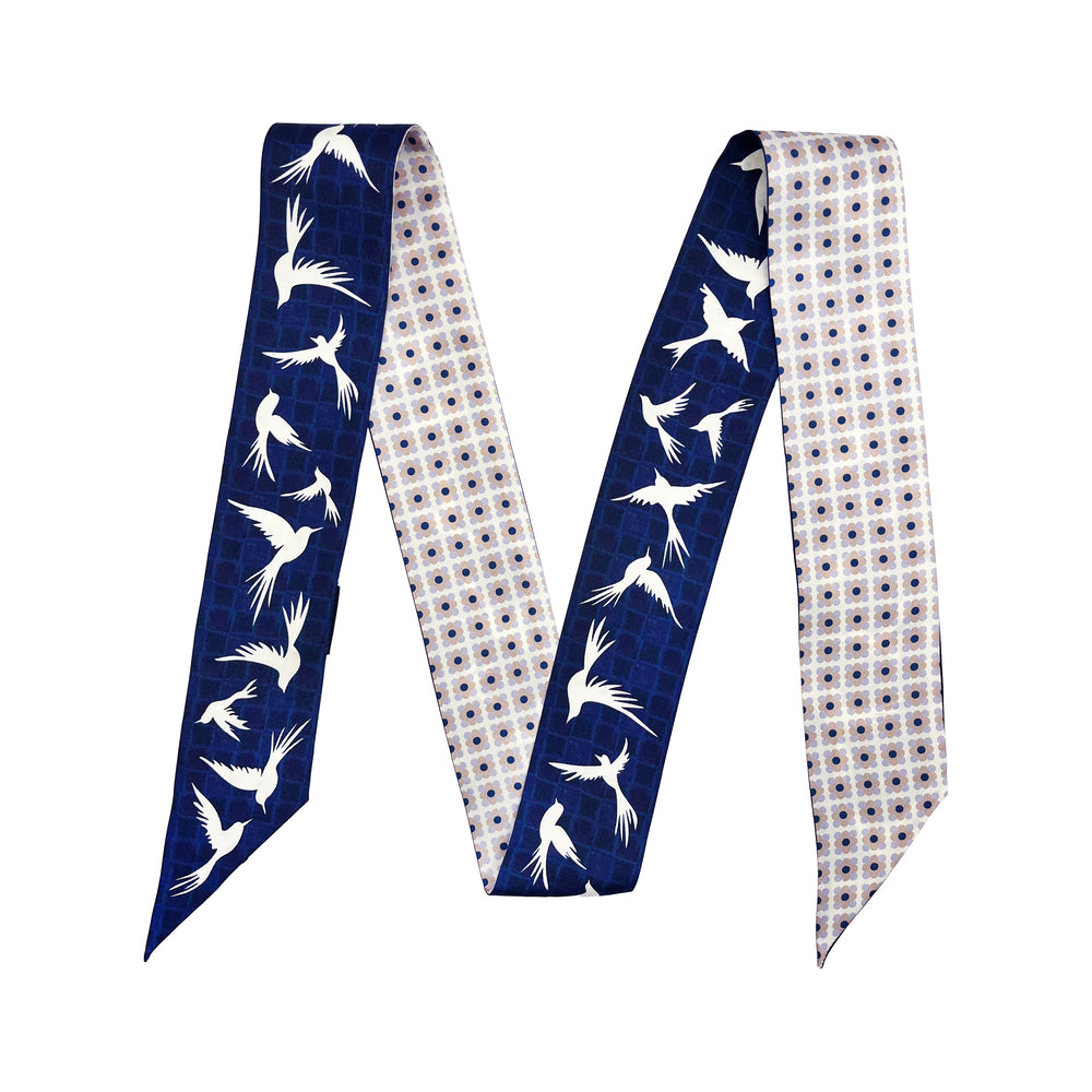 Premium 100% Mulberry Silk Skinny Scarf - Flying Birds