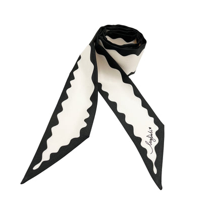 Foulard fin 100 % soie de mûrier de qualité supérieure - Motif chat et fleur rose