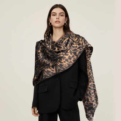 Silk Wool Scarf 30% Silk 70% Wool 60x185cm Leopard Print
