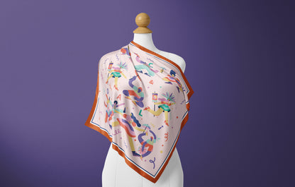 Foulard carré 100 % soie de mûrier de qualité supérieure - Motif danse 76 x 76 cm
