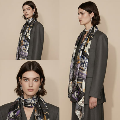 Silk-Cotton Oversized Scarf Shawl – Abstract Print, All-Season Wrap