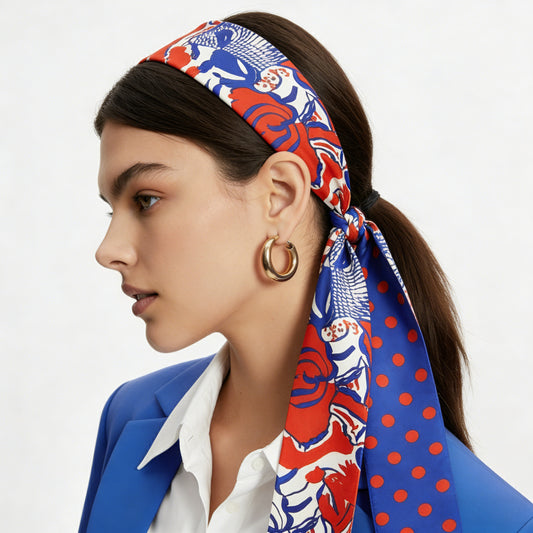 Premium 100% Mulberry Silk Skinny Scarf - Duo Flowers