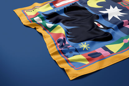 Premium 100% Mulberry Silk Square Scarf - Black Bird 30"x30"