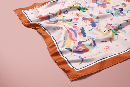 Foulard carré 100 % soie de mûrier de qualité supérieure - Motif danse 76 x 76 cm