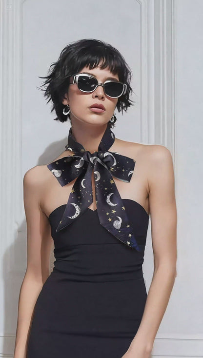 Premium 100% Mulberry Silk Skinny Scarf - MOON STAR
