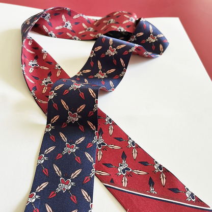 Premium 100% Mulberry Silk Skinny Scarf - Heart Shaped Arrow Pattern