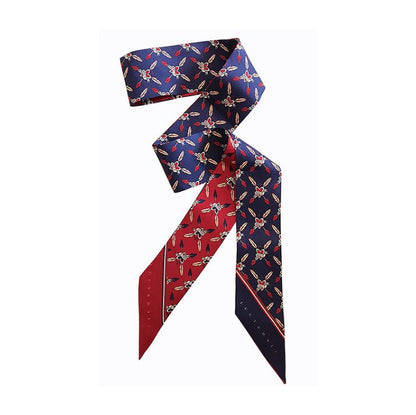 Premium 100% Mulberry Silk Skinny Scarf - Heart Shaped Arrow Pattern
