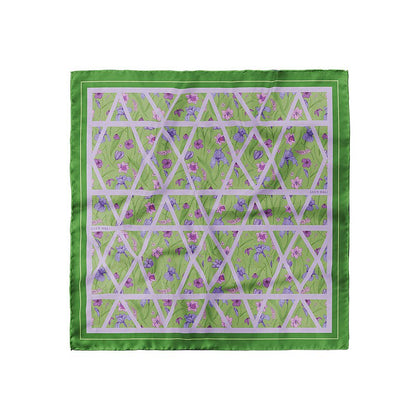 Premium 100% Mulberry Silk Square Scarf - Violet Flower Pattern 35"x35"