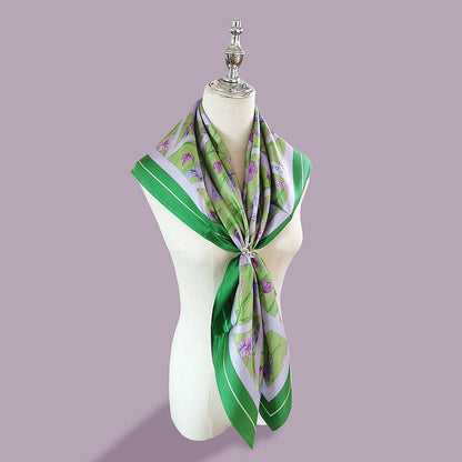 Premium 100% Mulberry Silk Square Scarf - Violet Flower Pattern 35"x35"