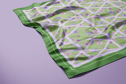 Premium 100% Mulberry Silk Square Scarf - Violet Flower Pattern 35"x35"