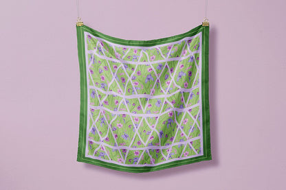 Premium 100% Mulberry Silk Square Scarf - Violet Flower Pattern 35"x35"