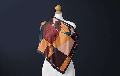 Premium 100% Mulberry Silk Square Scarf - Geometric repertoire 30"x30"