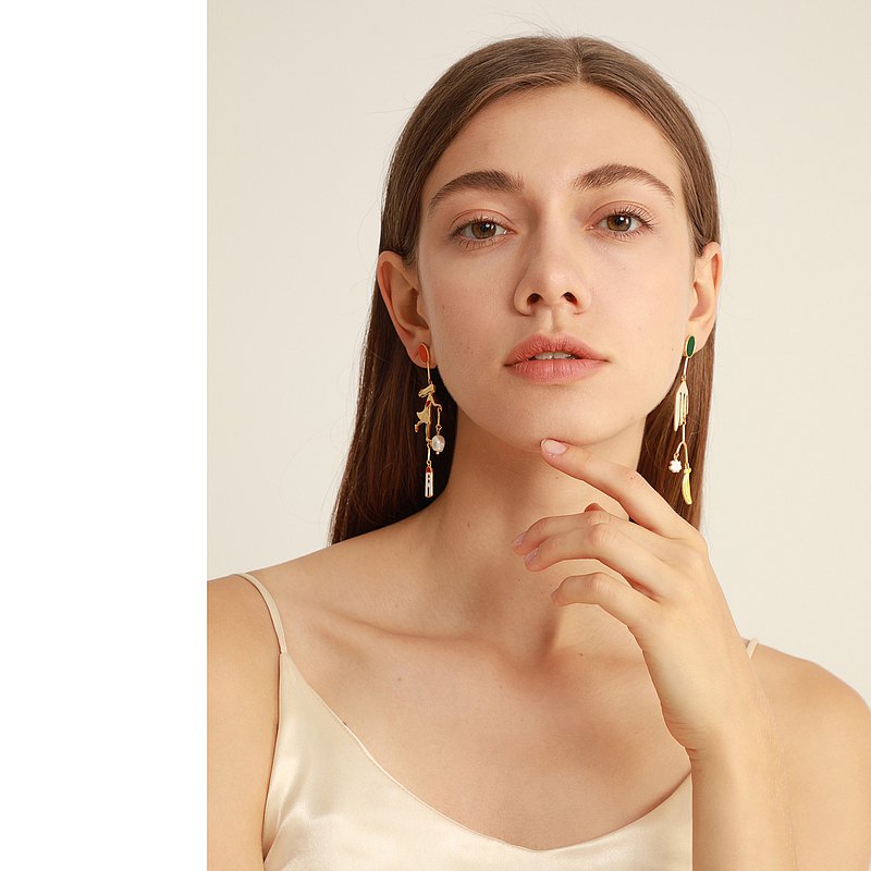 Giorgio De Chirico Art Inspired Little Girl Running Asymmetric 18K Gold Plated Brass Earrings