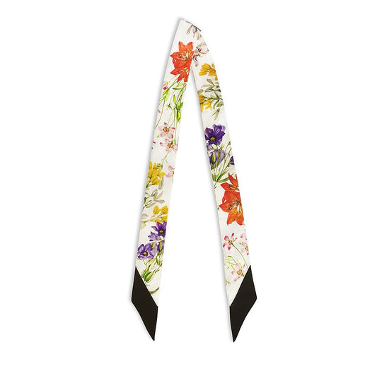 100% Mulberry Silk Skinny Twilly Scarf in Flower Pattern