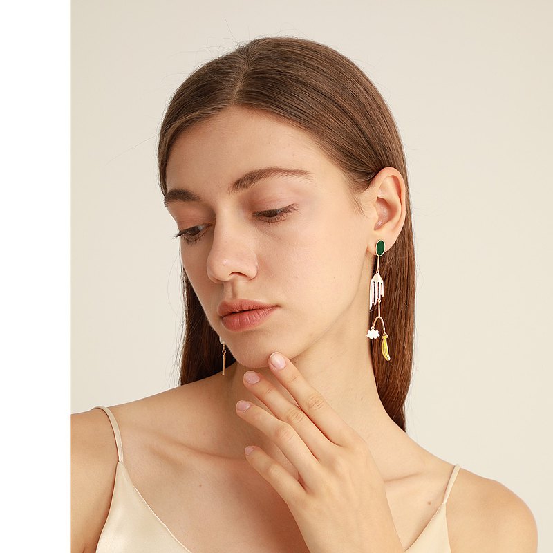 Giorgio De Chirico Art Inspired Little Girl Running Asymmetric 18K Gold Plated Brass Earrings