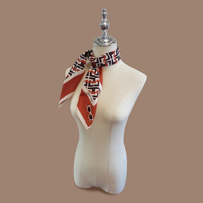 Premium 100% Mulberry Silk Square Scarf - Chocolate chain Pattern 30"x30"