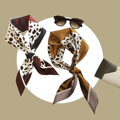 Premium 100% Mulberry Silk Square Scarf - Geometric animal Pattern 30"x30"