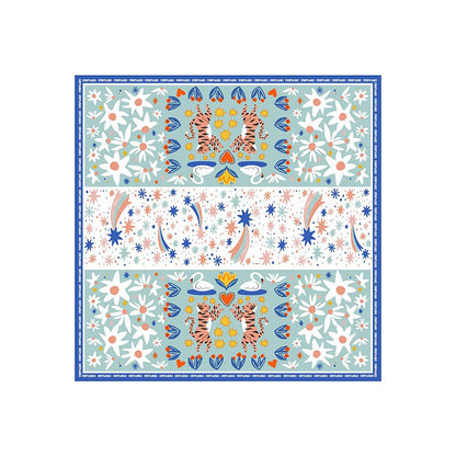Premium 100% Mulberry Silk Big Square Scarf - Daisy Tulip Swan Pattern 43"x43"