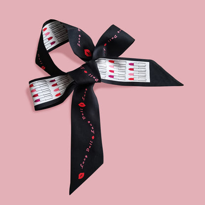 Premium 100% Mulberry Silk Skinny Scarf - Lipstick Pattern