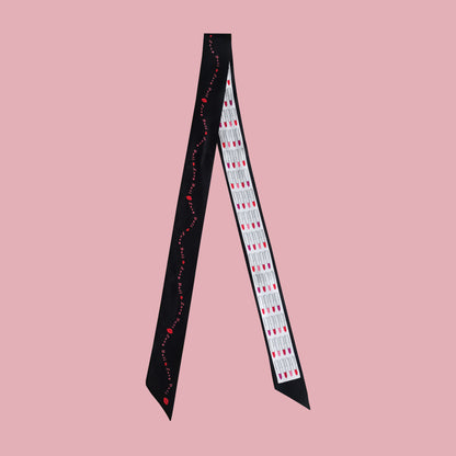 Premium 100% Mulberry Silk Skinny Scarf - Lipstick Pattern