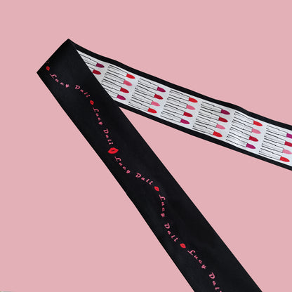Premium 100% Mulberry Silk Skinny Scarf - Lipstick Pattern