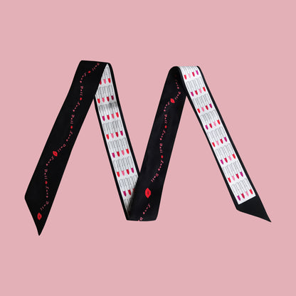 Premium 100% Mulberry Silk Skinny Scarf - Lipstick Pattern