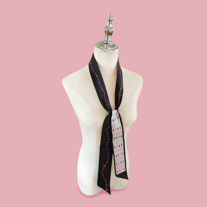 Premium 100% Mulberry Silk Skinny Scarf - Lipstick Pattern